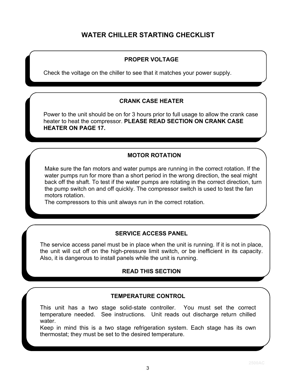 Water chiller starting checklist | Schreiber Chillers 2500modify User Manual | Page 3 / 19