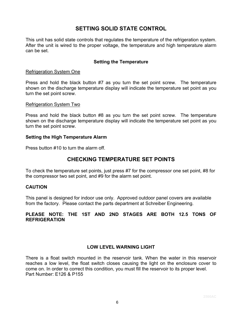 Setting solid state control, Checking temperature set points | Schreiber Chillers 2500modify User Manual | Page 6 / 19