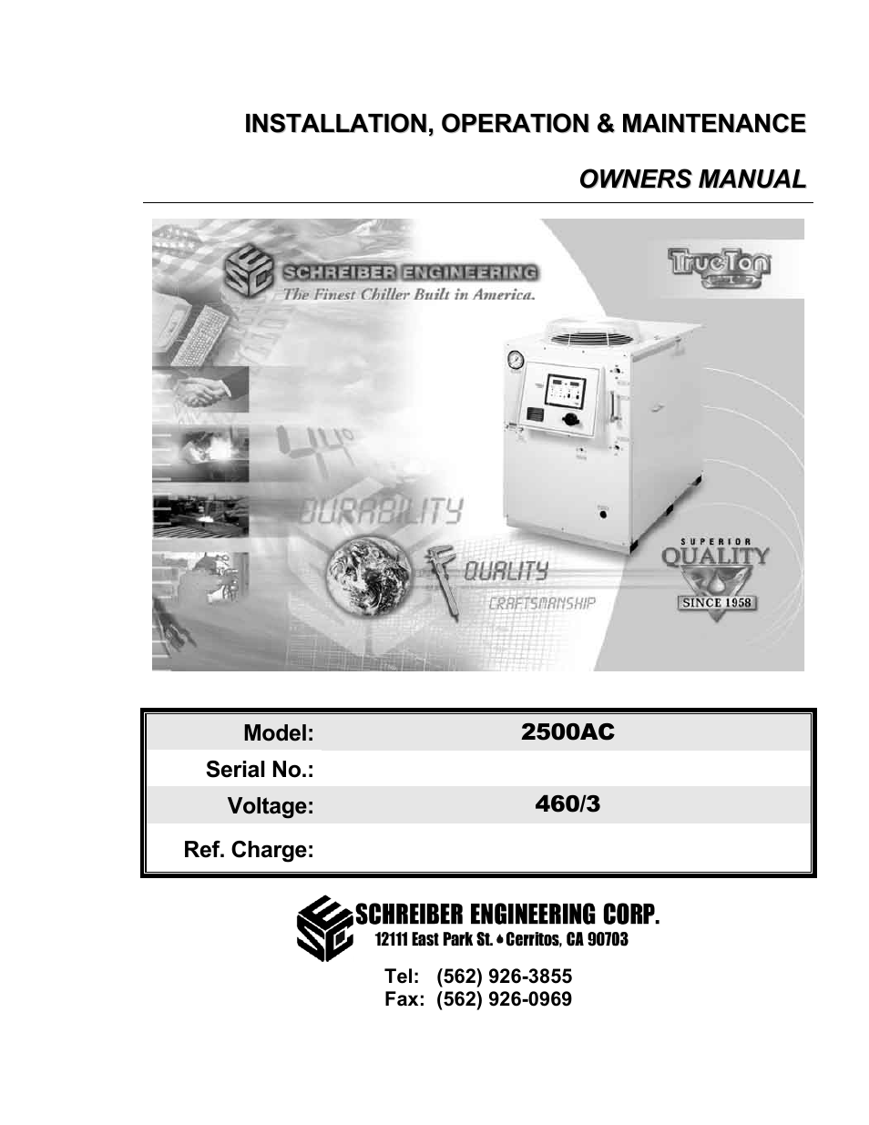 Schreiber Chillers 2500ACsf User Manual | 31 pages