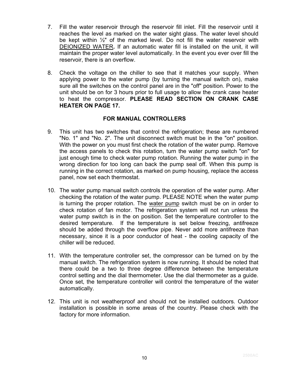 Schreiber Chillers 2500ACsf User Manual | Page 12 / 31