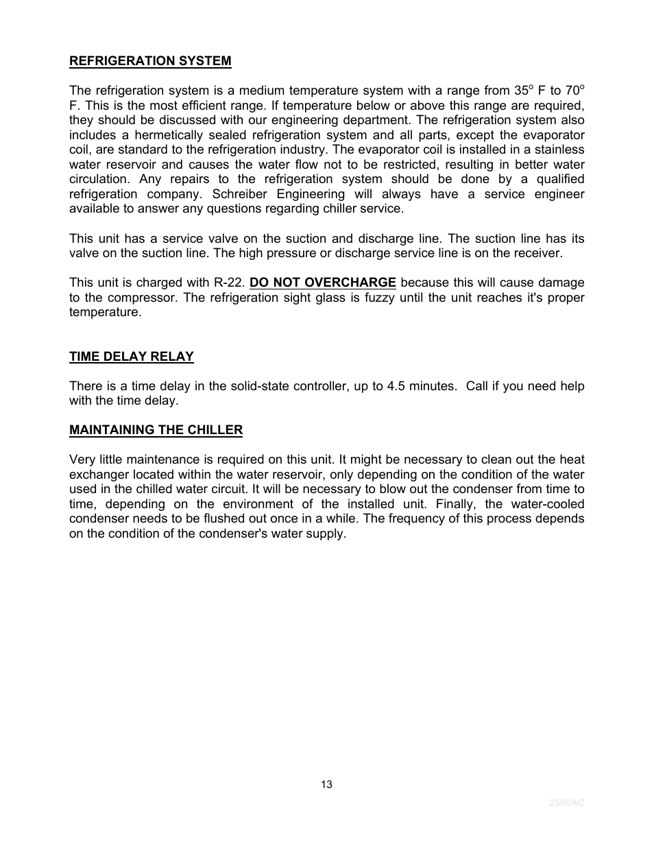 Schreiber Chillers 2500ACsf User Manual | Page 15 / 31