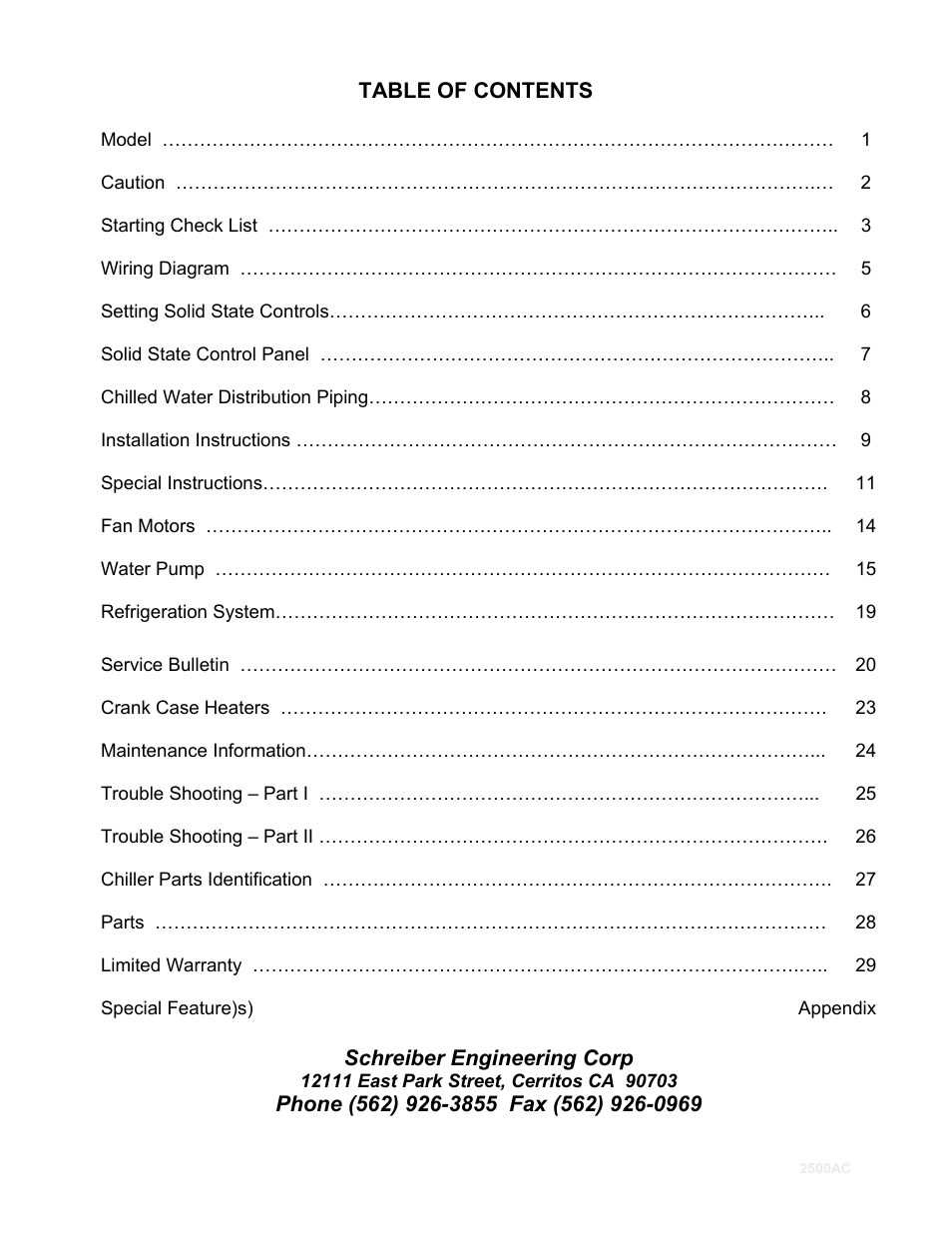 Schreiber Chillers 2500ACsf User Manual | Page 2 / 31