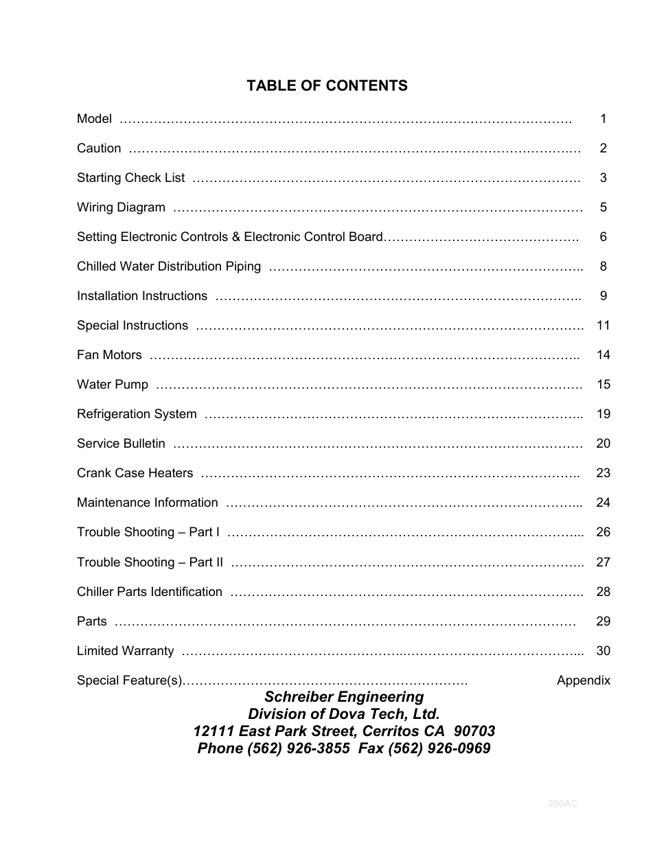 Schreiber Chillers 200ACsf User Manual | 31 pages