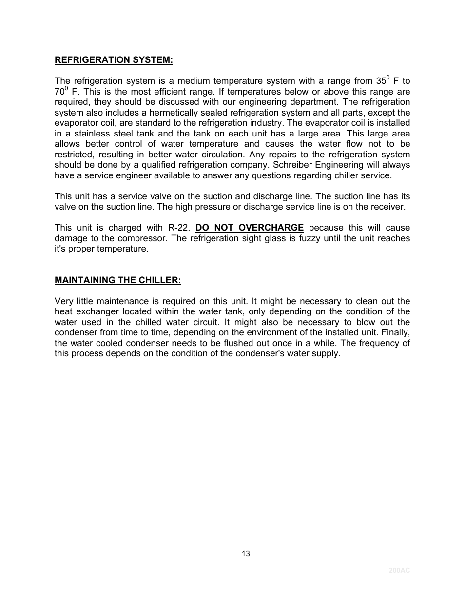 Schreiber Chillers 200ACsf User Manual | Page 14 / 31