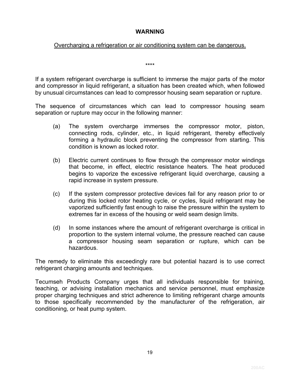 Warning | Schreiber Chillers 200ACsf User Manual | Page 20 / 31