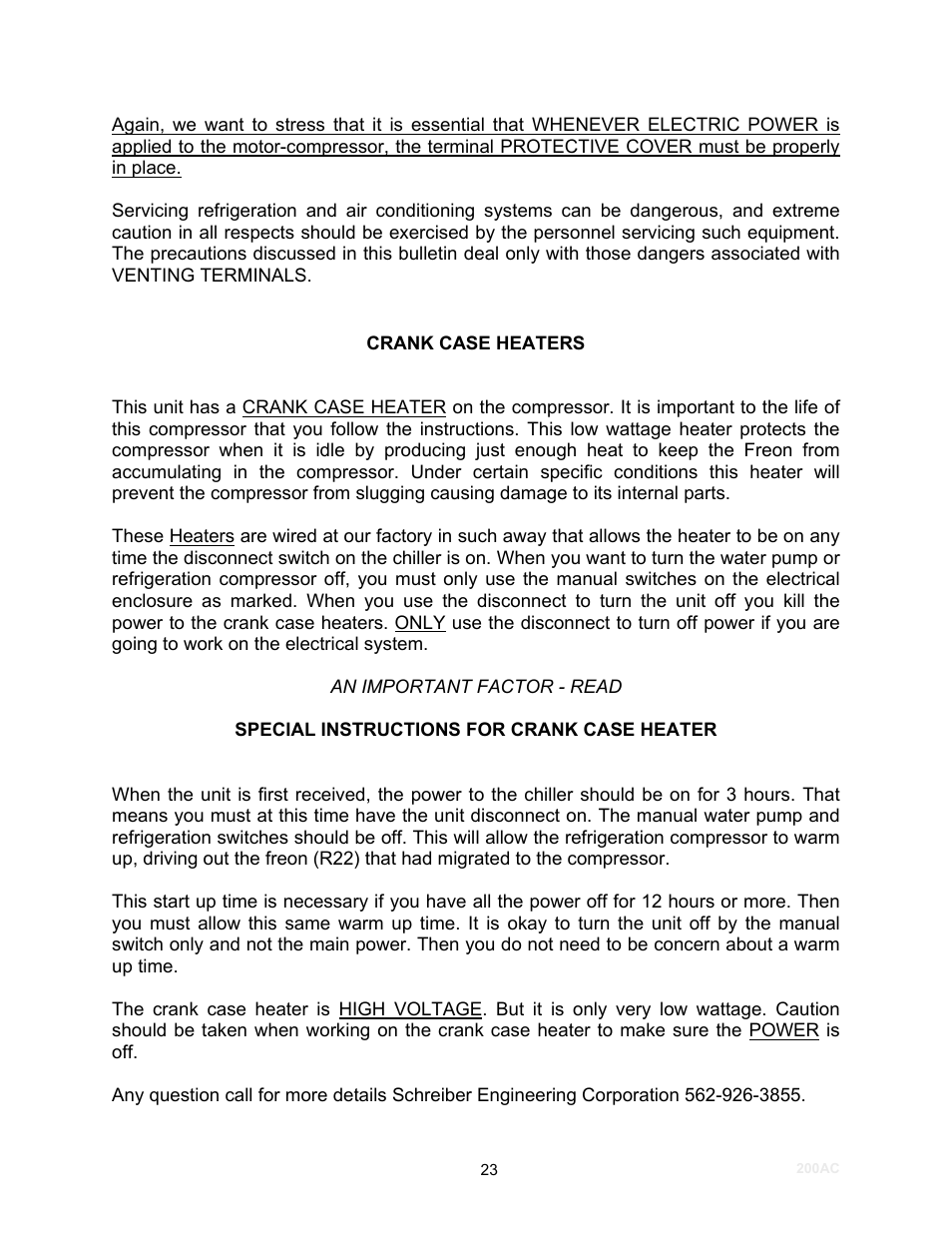 Schreiber Chillers 200ACsf User Manual | Page 24 / 31