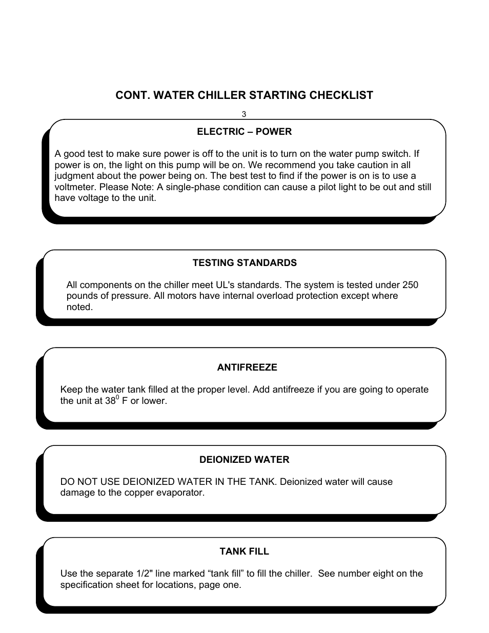 Cont. water chiller starting checklist | Schreiber Chillers 200ACsf User Manual | Page 5 / 31