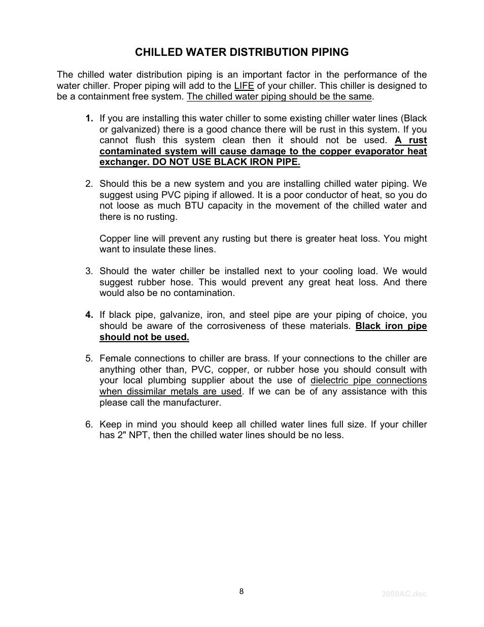 Chilled water distribution piping | Schreiber Chillers 2000ACsfmodify User Manual | Page 9 / 20