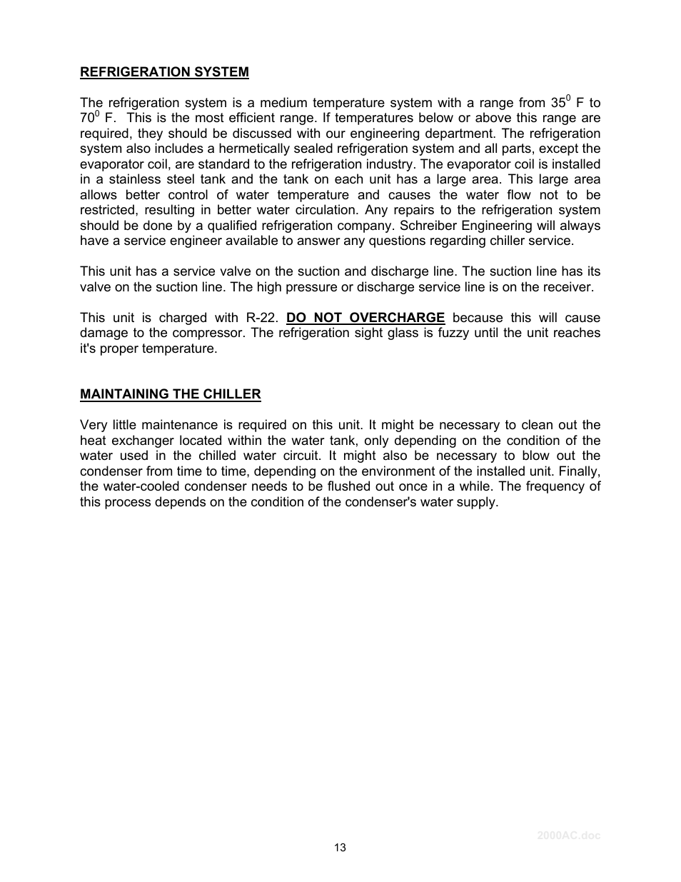 Schreiber Chillers 2000ACsf User Manual | Page 14 / 31