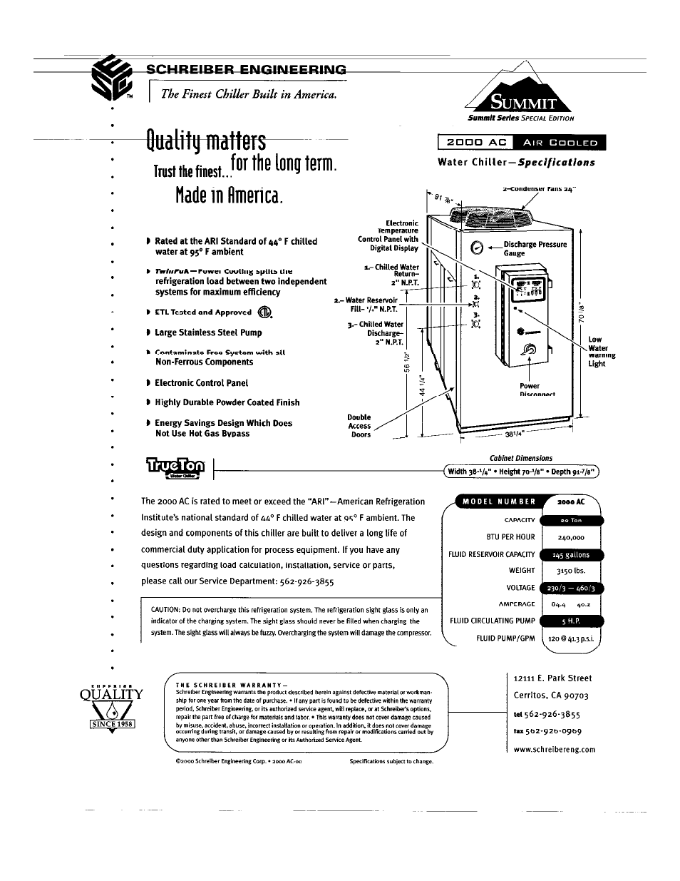 Schreiber Chillers 2000ACsf User Manual | Page 2 / 31