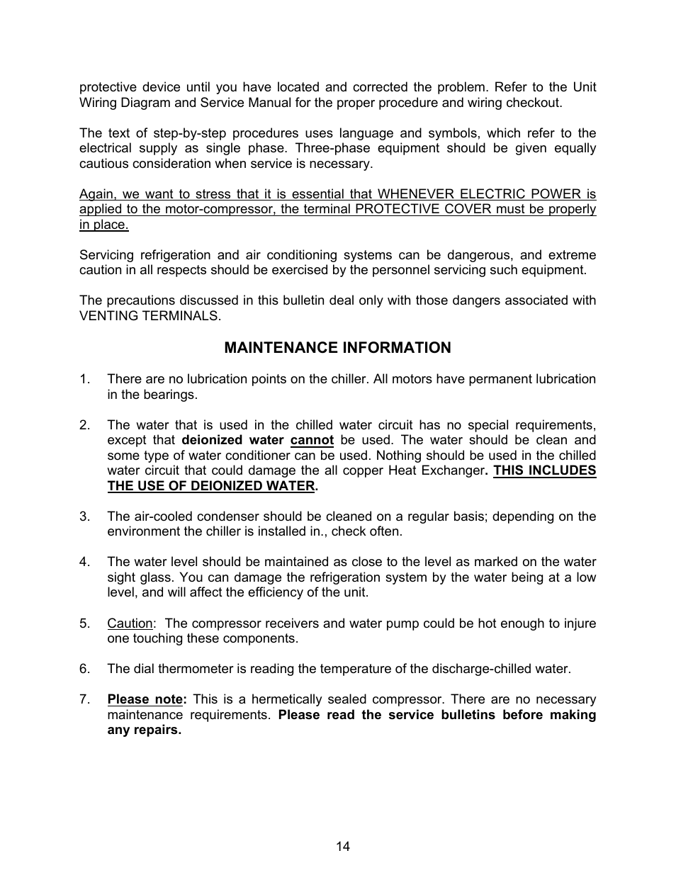 Maintenance information | Schreiber Chillers 30AC User Manual | Page 13 / 18
