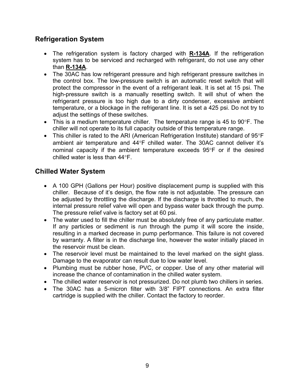 Refrigeration system, Chilled water system | Schreiber Chillers 30AC User Manual | Page 8 / 18