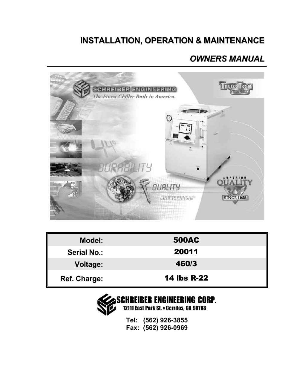 Schreiber Chillers 500ACsf User Manual | 33 pages