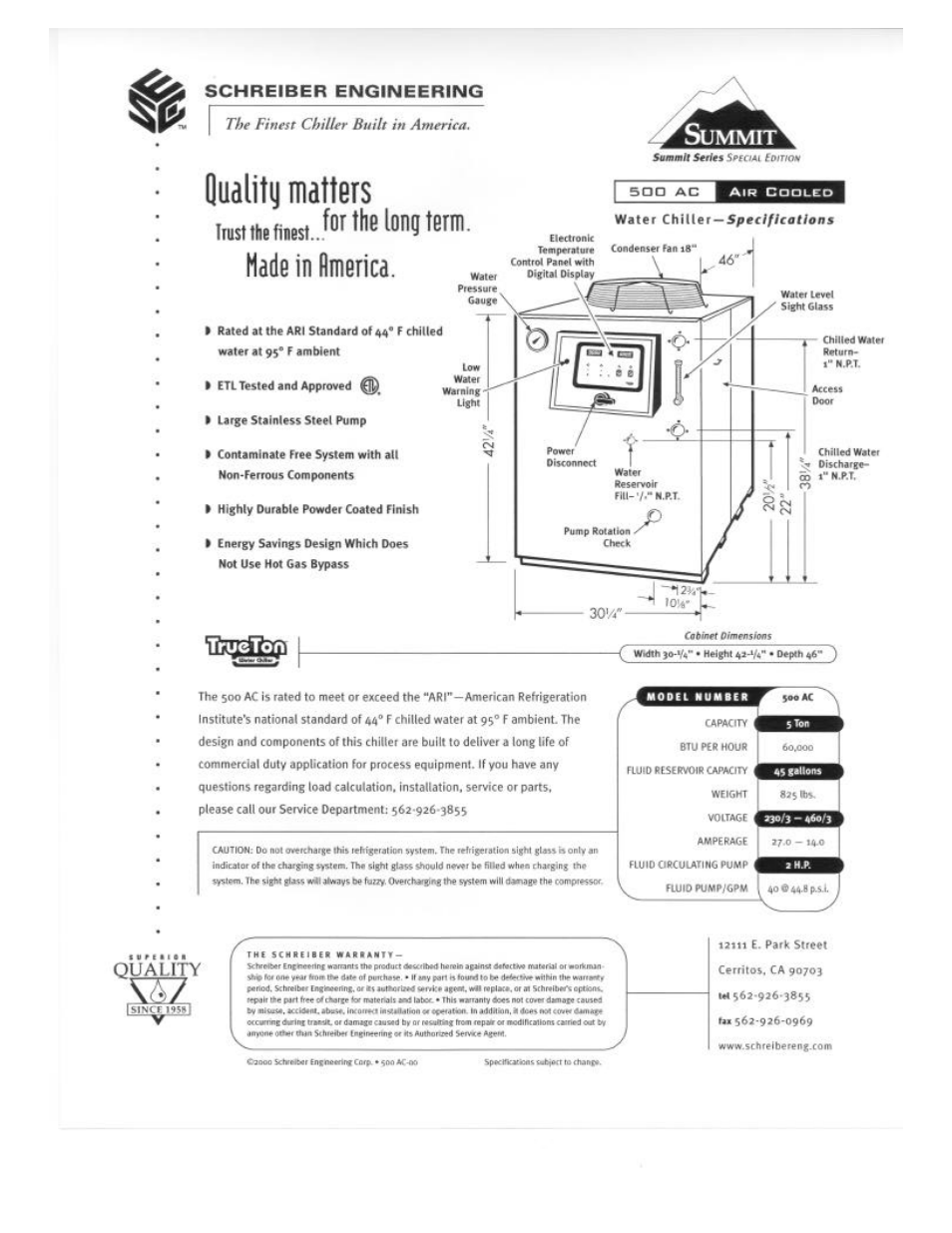 Schreiber Chillers 500ACsf User Manual | Page 3 / 33