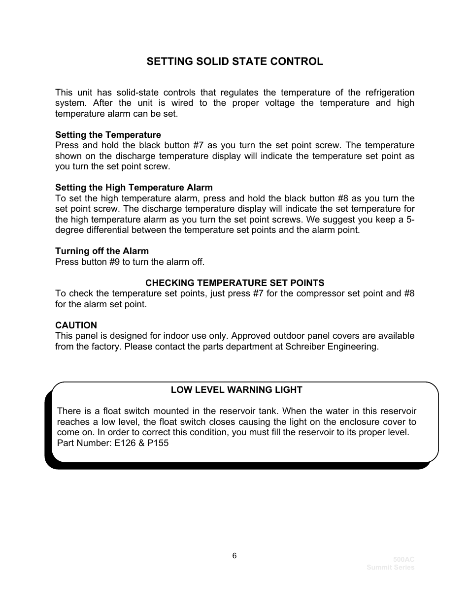 Setting solid state control | Schreiber Chillers 500ACsf User Manual | Page 8 / 33