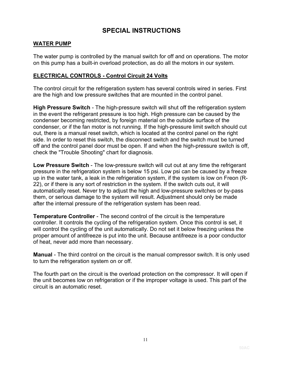 Special instructions | Schreiber Chillers 50ACsf User Manual | Page 13 / 32