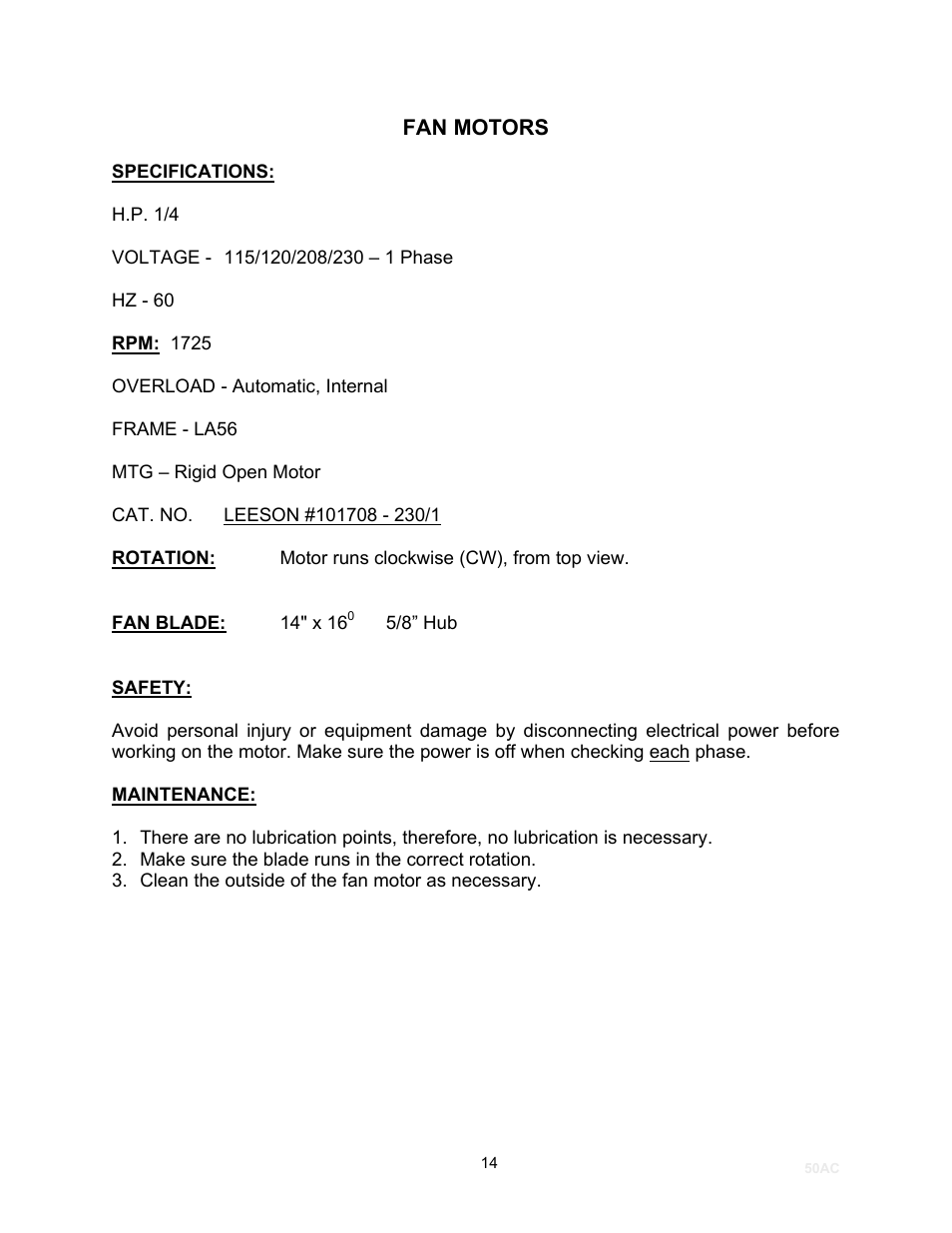 Fan motors | Schreiber Chillers 50ACsf User Manual | Page 16 / 32