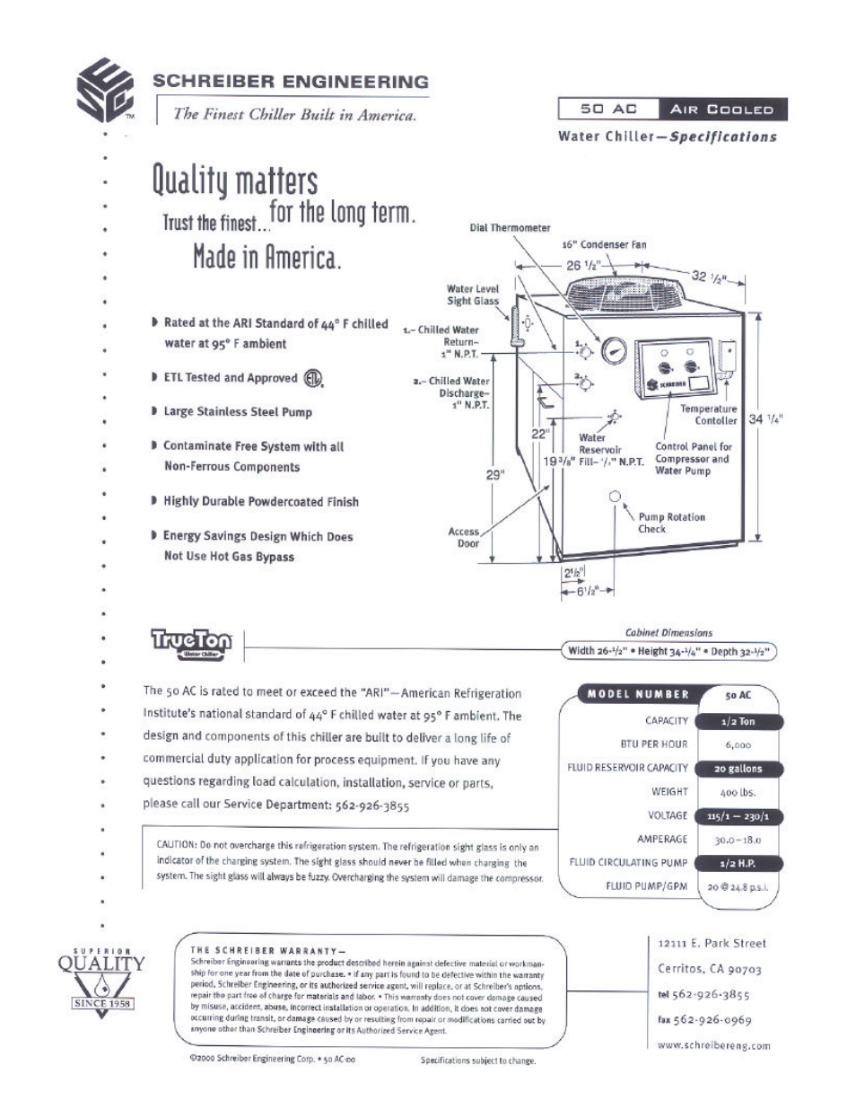 Schreiber Chillers 50ACsf User Manual | Page 3 / 32