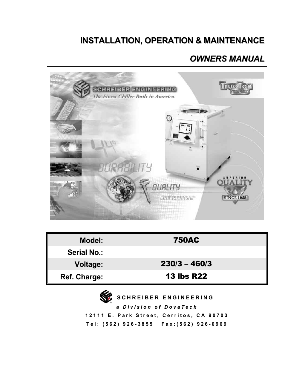 Schreiber Chillers 750ACsf User Manual | 31 pages