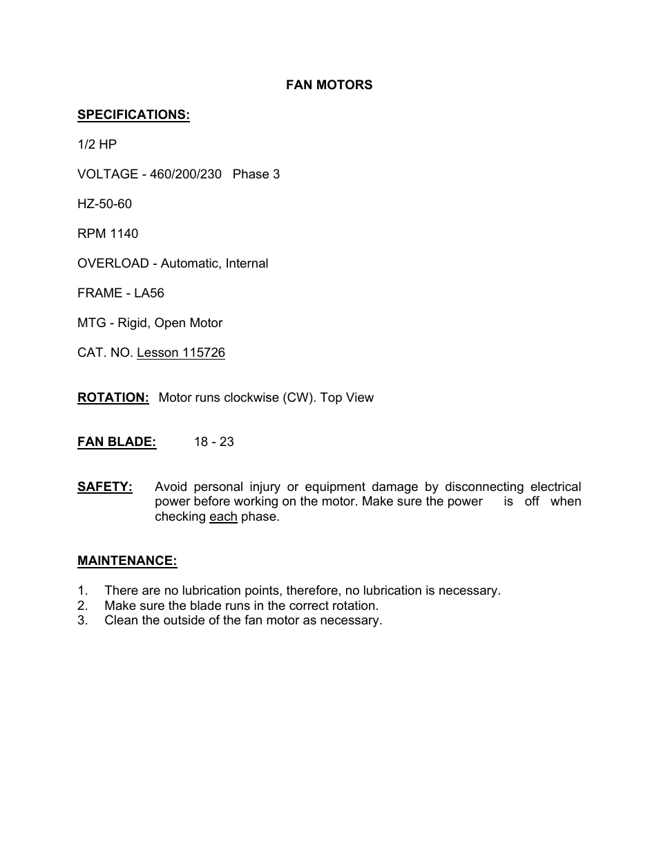 Fan motors | Schreiber Chillers 750ACsf User Manual | Page 16 / 31