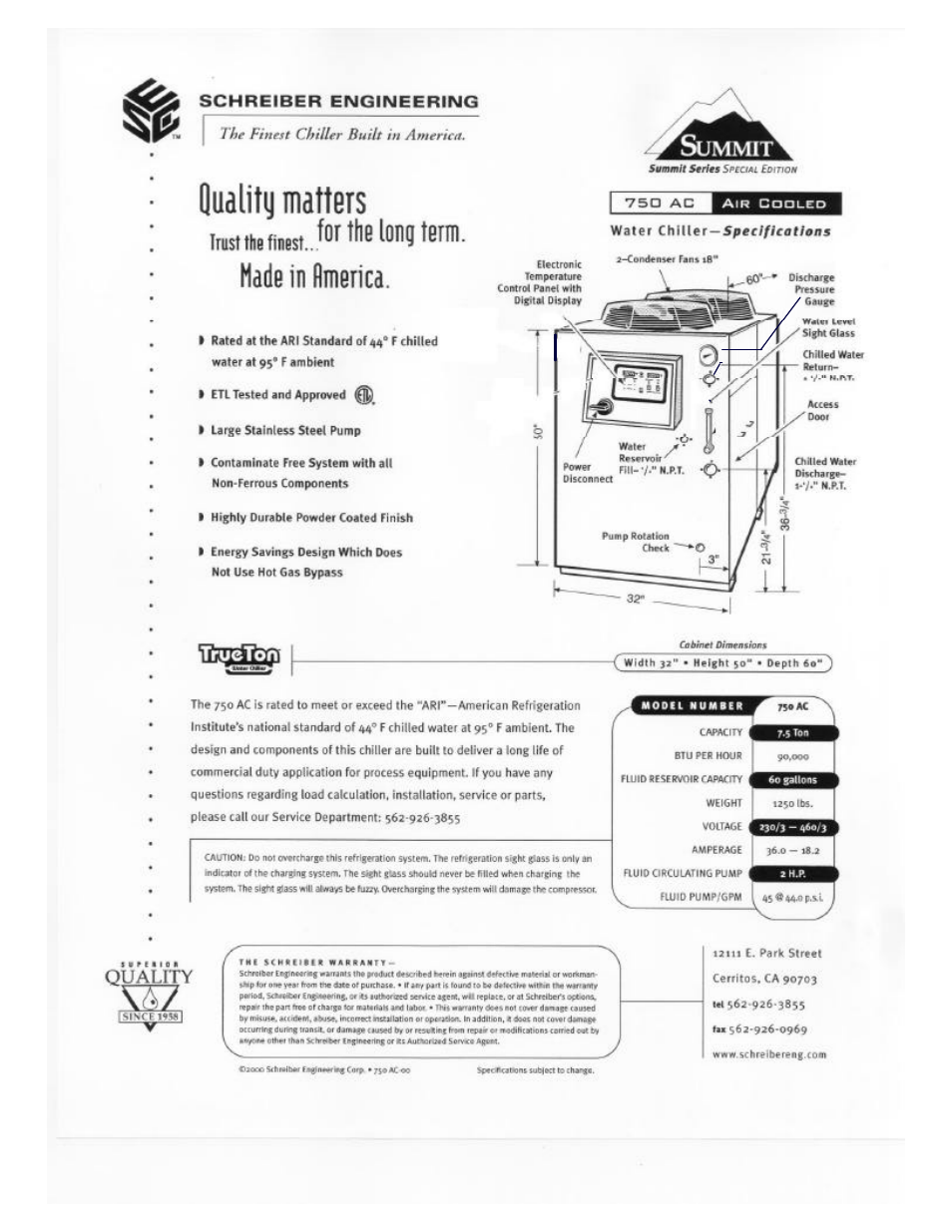 Schreiber Chillers 750ACsf User Manual | Page 3 / 31