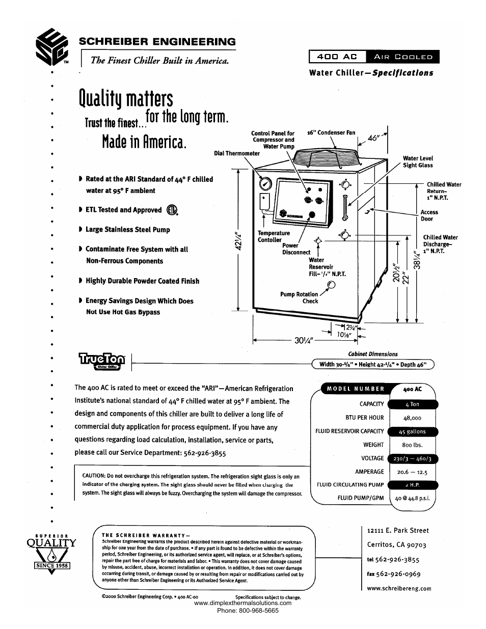 Schreiber Chillers 400AC MRI User Manual | Page 3 / 40