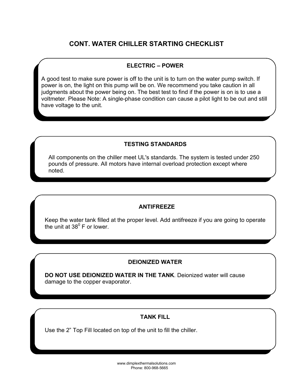 Cont. water chiller starting checklist | Schreiber Chillers 400AC MRI User Manual | Page 6 / 40