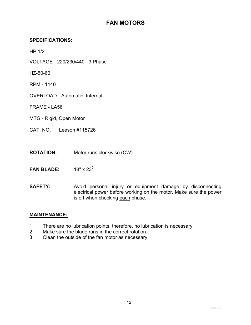 Fan motors | Schreiber Chillers 300ACsf User Manual | Page 14 / 31