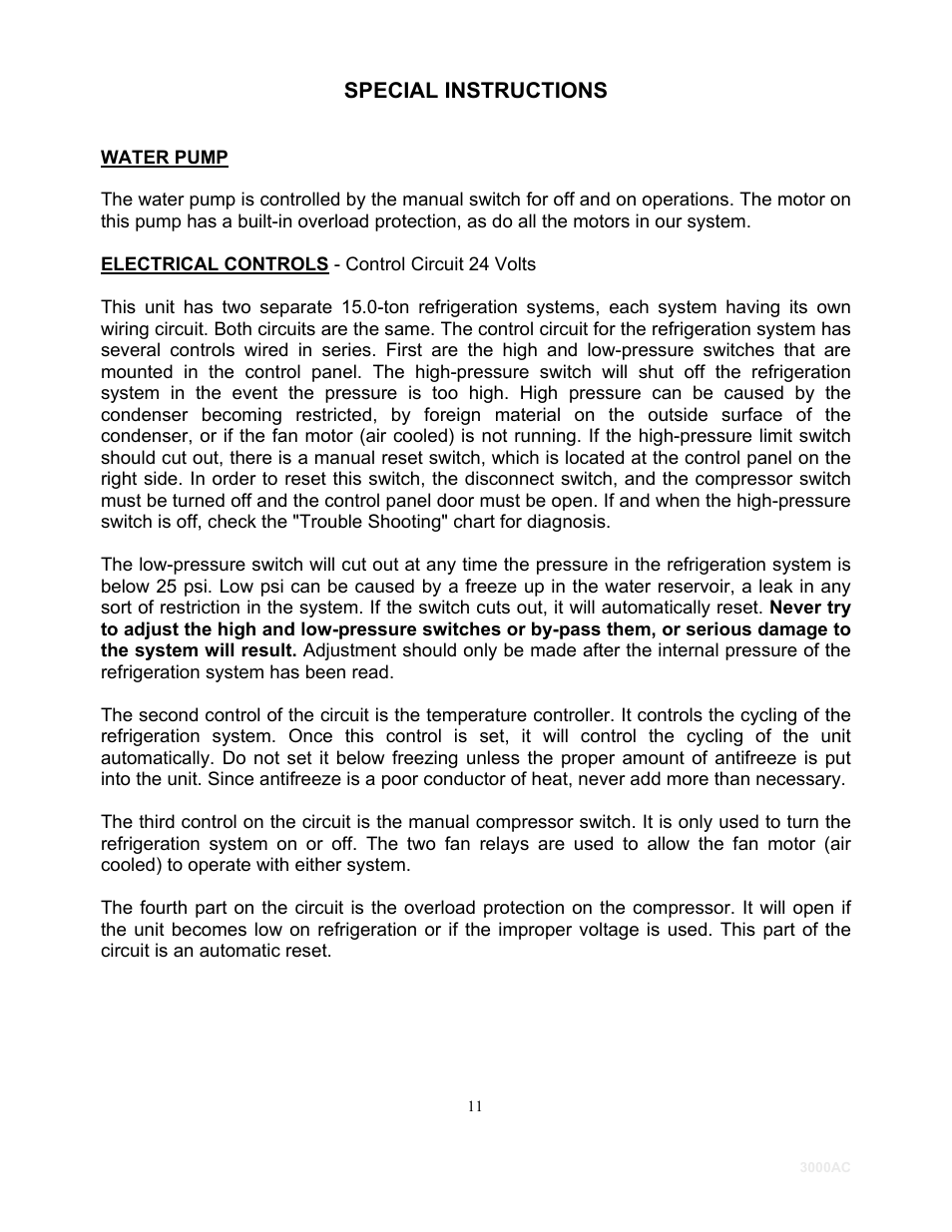 Special instructions | Schreiber Chillers 3000AC User Manual | Page 13 / 33