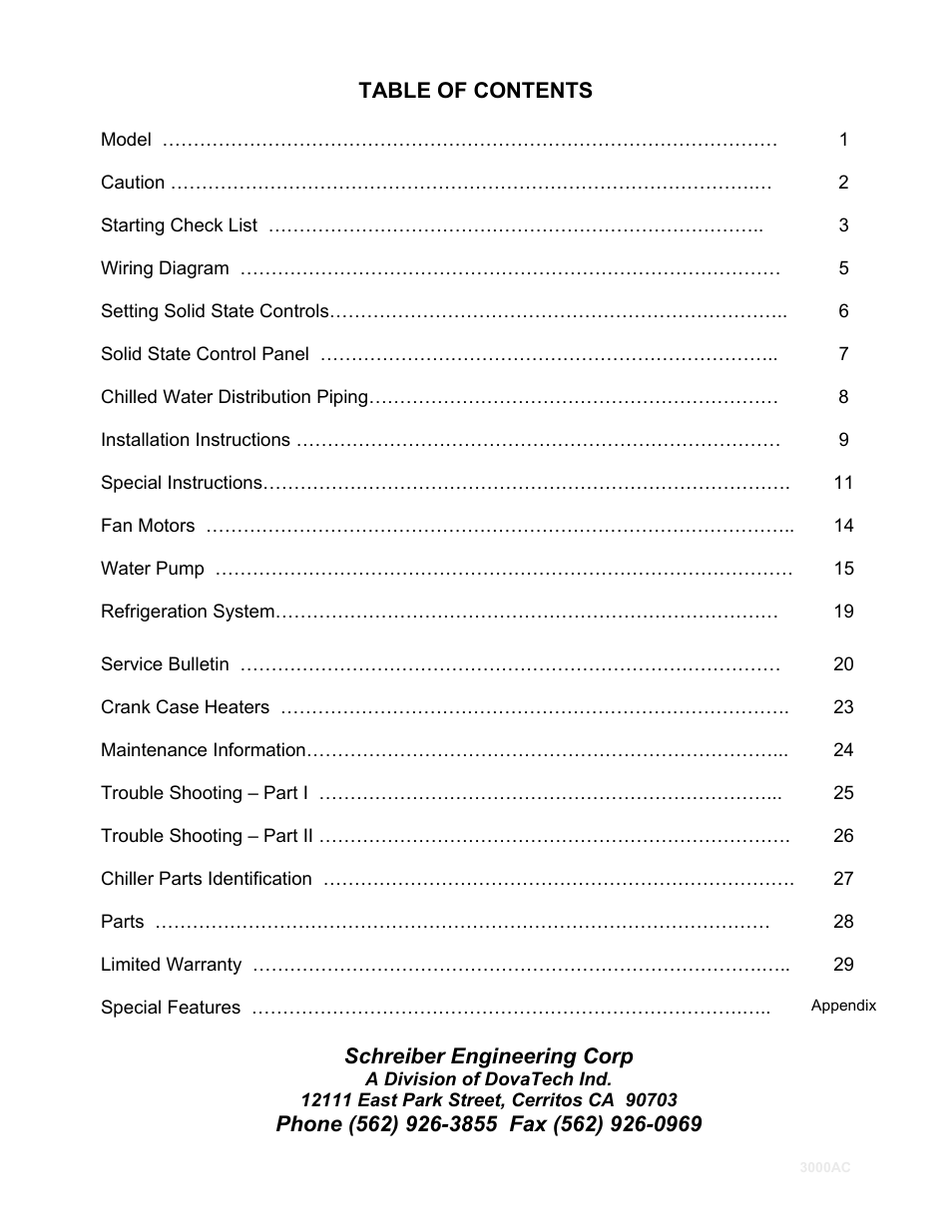 Schreiber Chillers 3000AC User Manual | Page 2 / 33