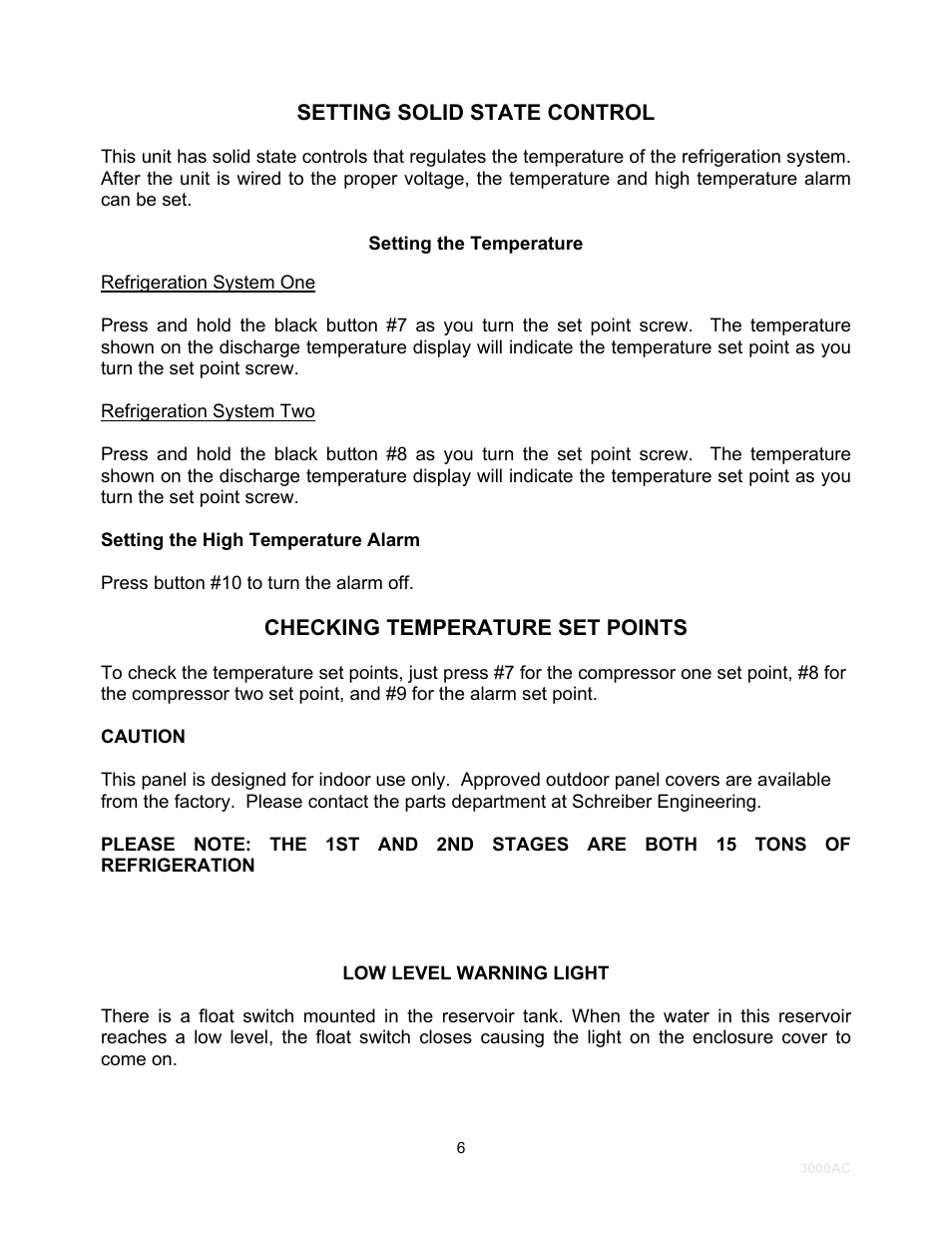 Setting solid state control, Checking temperature set points | Schreiber Chillers 3000AC User Manual | Page 8 / 33