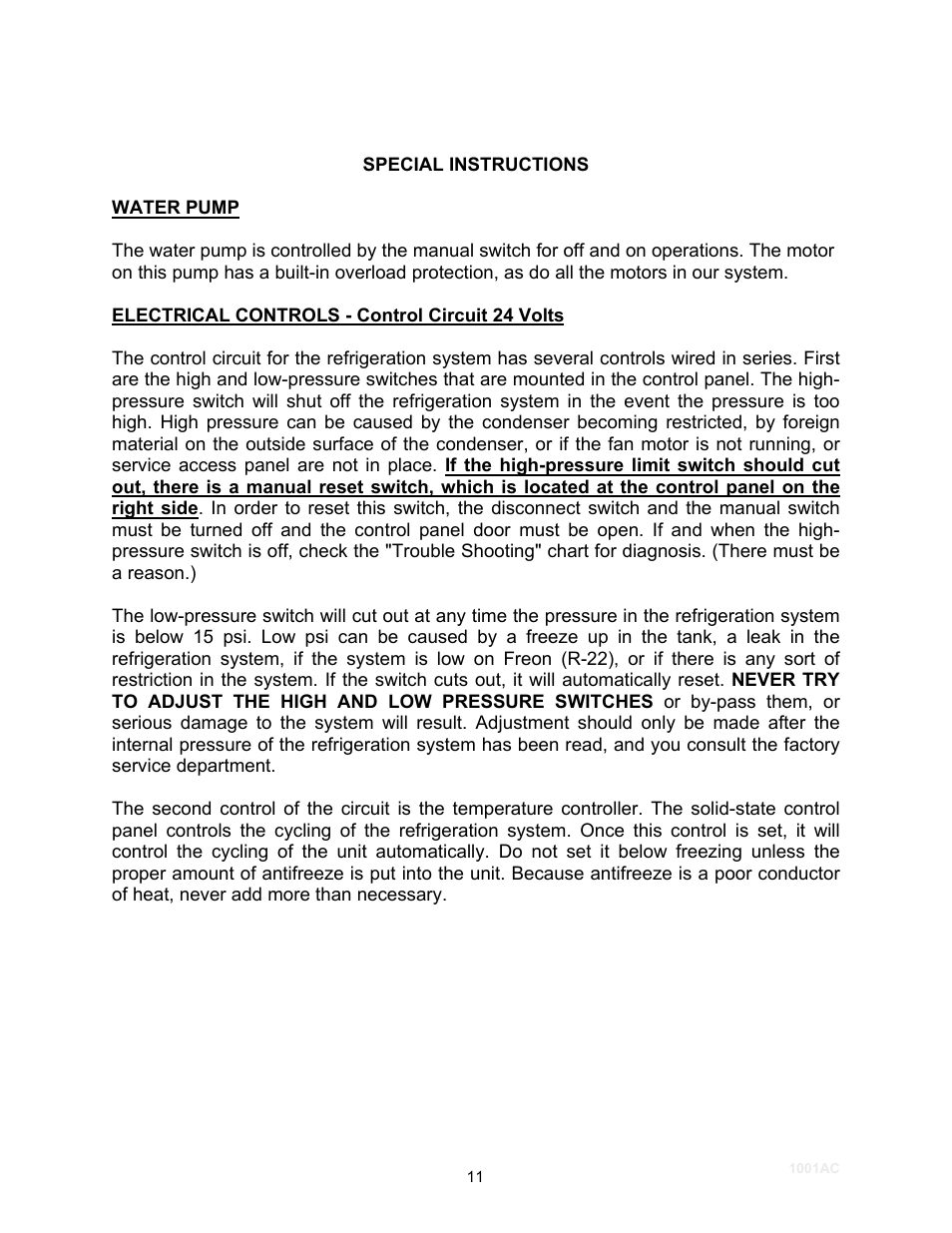 Special instructions | Schreiber Chillers Micro Photonix 1001ac User Manual | Page 14 / 35