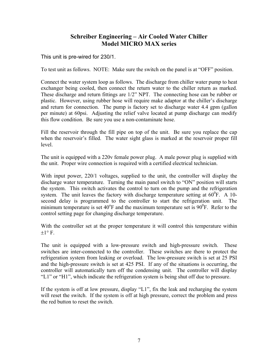 Schreiber Chillers MICRO MAX CHILLERS User Manual | Page 7 / 21