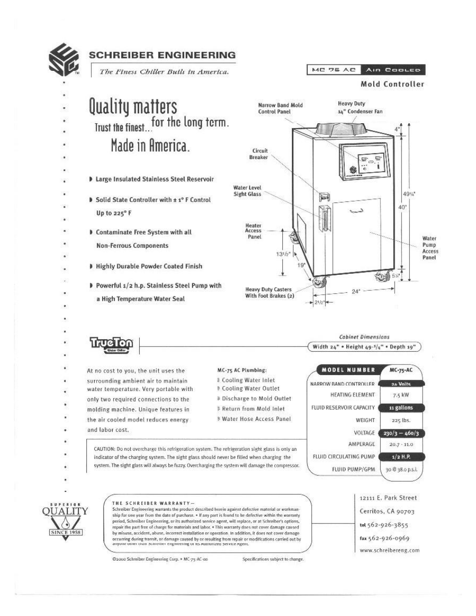 Schreiber Chillers MC75AC User Manual | Page 2 / 20