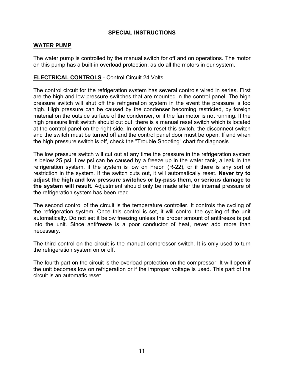 Special instructions, Water pump | Schreiber Chillers Hypertherm Part No 039104 User Manual | Page 10 / 30