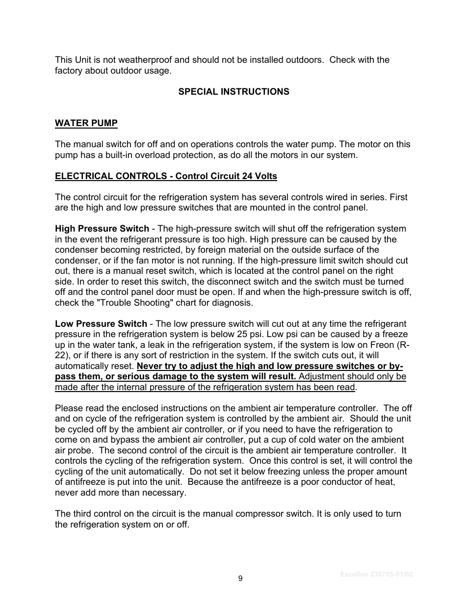 Special instructions | Schreiber Chillers Excellon User Manual | Page 7 / 26