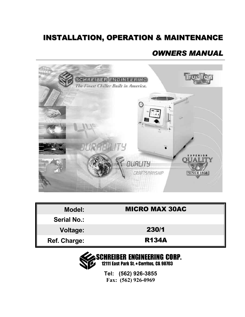 Schreiber Chillers Excellon MM30AC User Manual | 20 pages