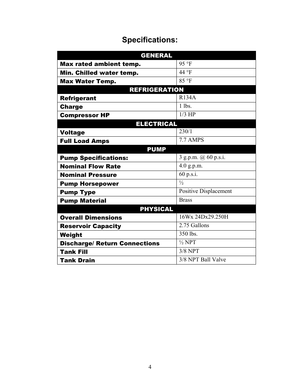 Specifications | Schreiber Chillers Excellon MM30AC User Manual | Page 5 / 20