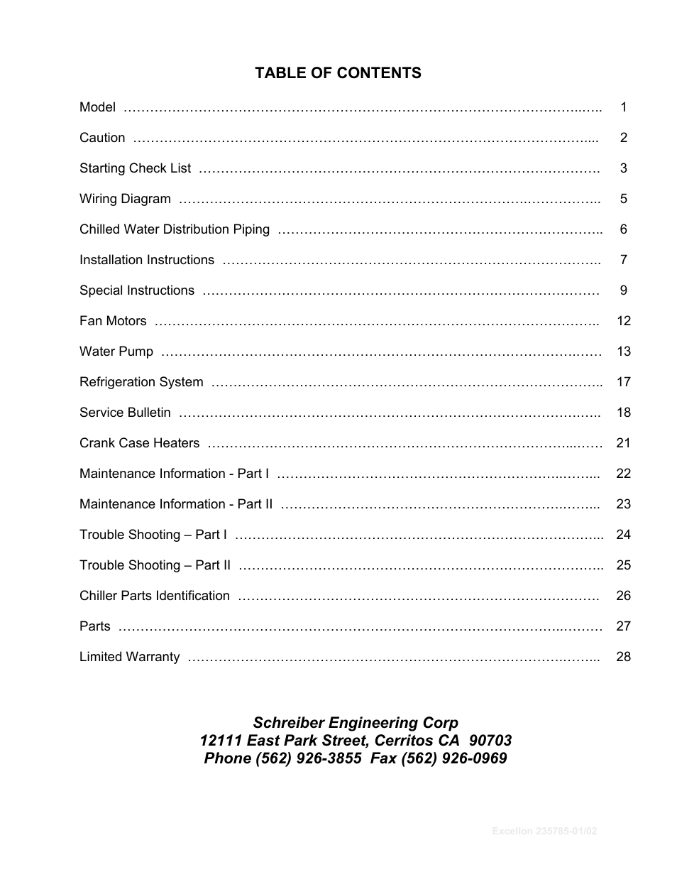 Schreiber Chillers Excellon 150AC User Manual | 33 pages