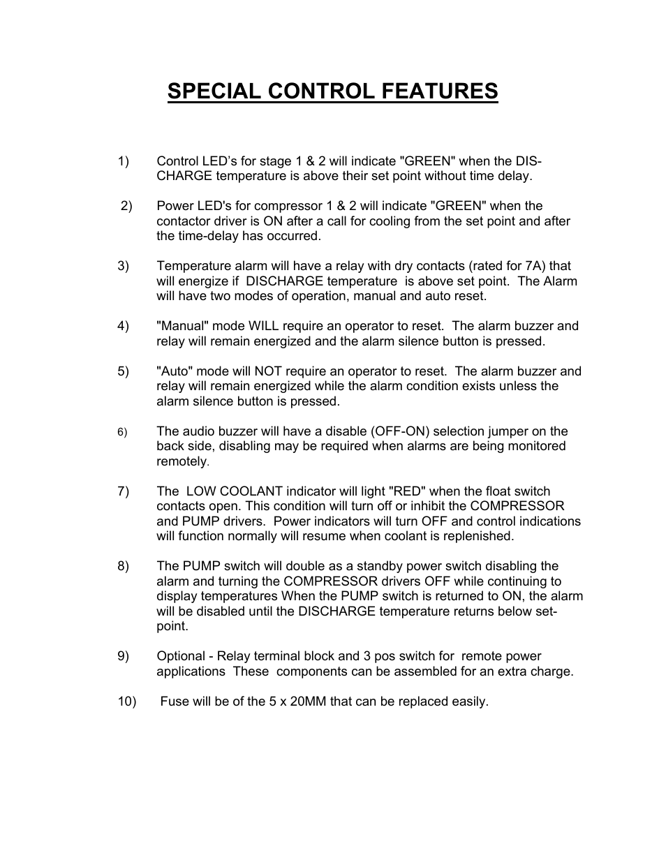 Special control features | Schreiber Chillers Single MRI controls User Manual | Page 2 / 3
