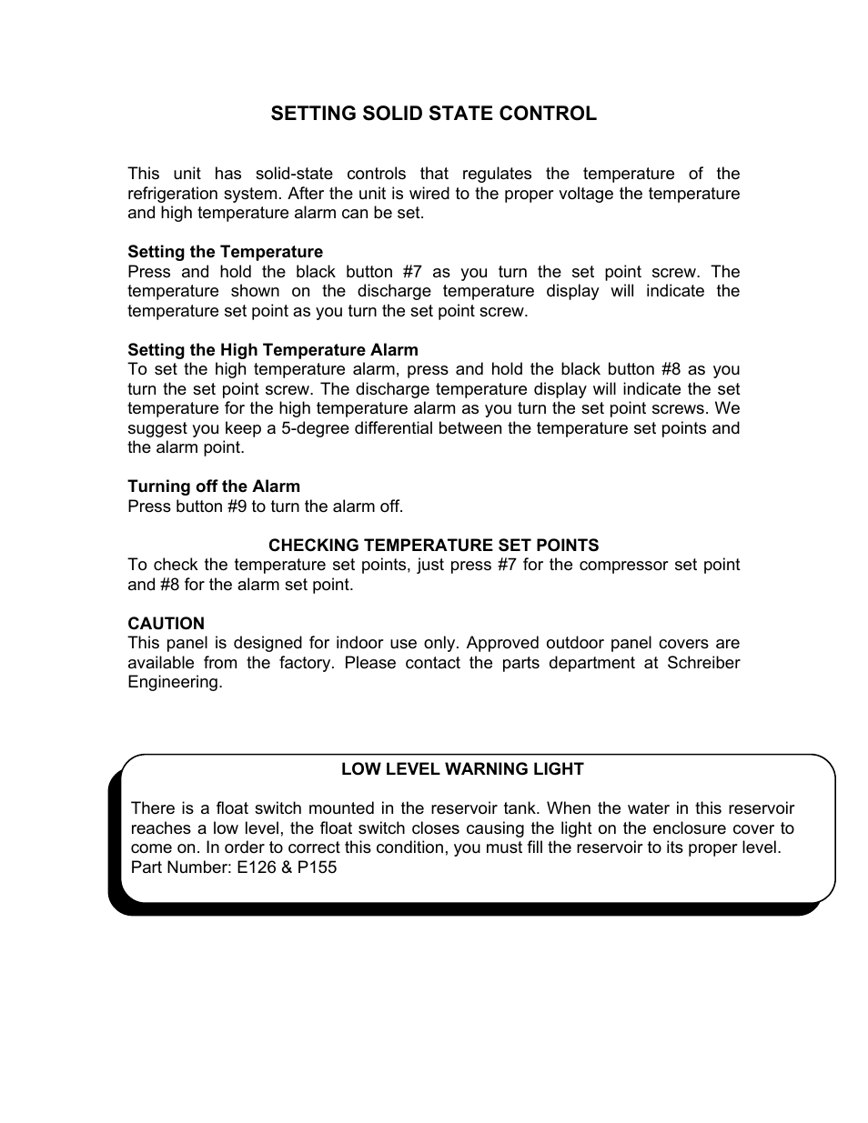 Schreiber Chillers SETTING SOLID STATE CONTROL User Manual | 2 pages