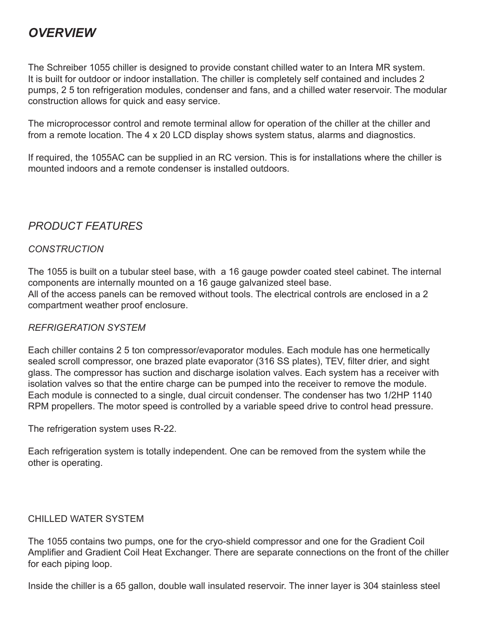 Overview | Schreiber Chillers 1055AC/RC HANDBOOK User Manual | Page 2 / 45