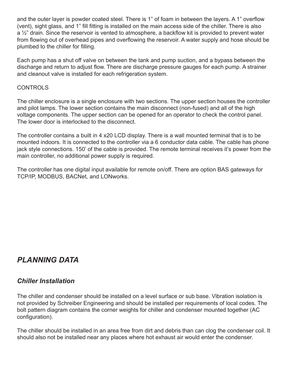 Planning data | Schreiber Chillers 1055AC/RC HANDBOOK User Manual | Page 3 / 45