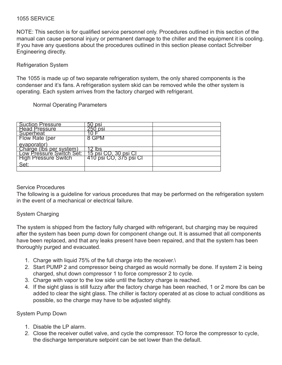 Schreiber Chillers 1055AC/RC HANDBOOK User Manual | Page 32 / 45