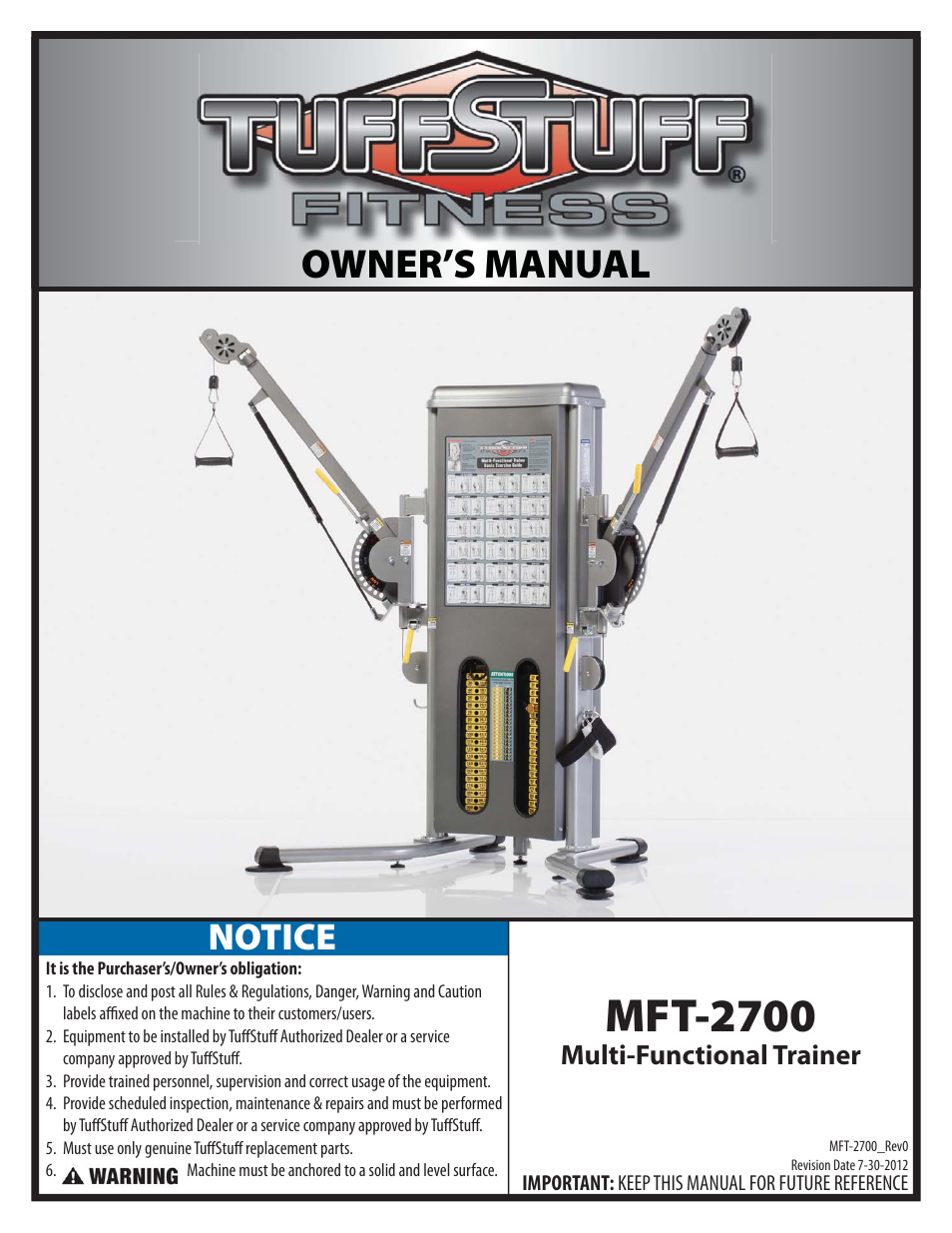 Tuff Stuff MFT-2700 Multi-Functional Trainer User Manual | 27 pages