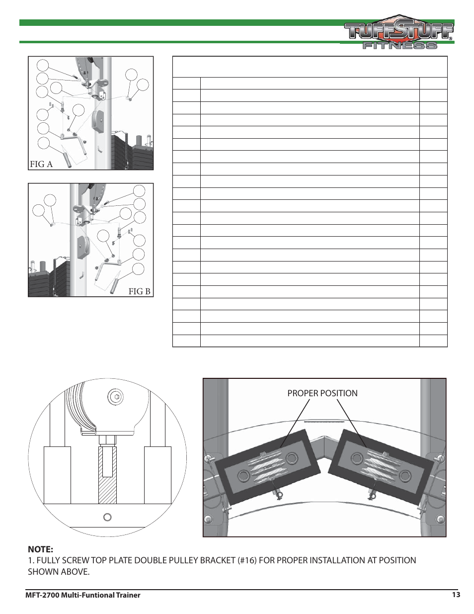 Assembly list | Tuff Stuff MFT-2700 Multi-Functional Trainer User Manual | Page 13 / 27