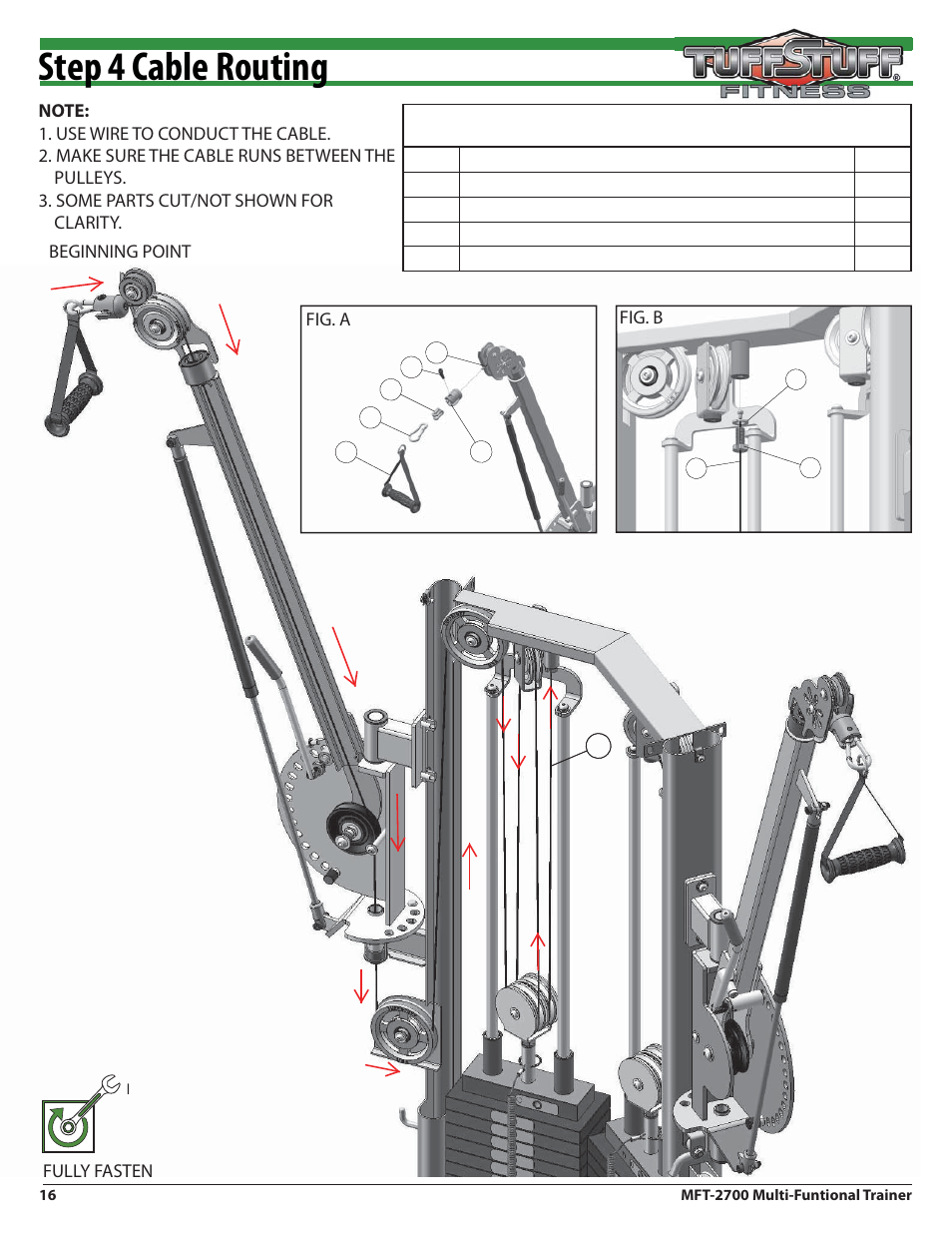 Step 4 cable routing, Assembly list | Tuff Stuff MFT-2700 Multi-Functional Trainer User Manual | Page 16 / 27