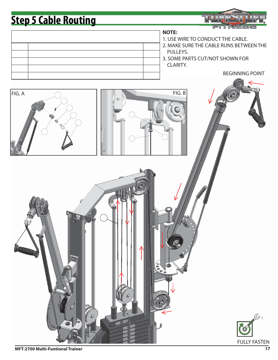 Step 5 cable routing, Continue assembly list | Tuff Stuff MFT-2700 Multi-Functional Trainer User Manual | Page 17 / 27