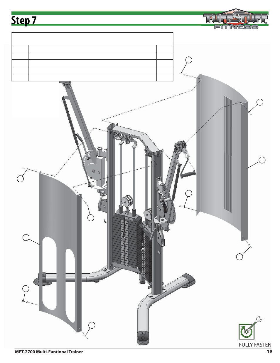 Step 7, Assembly list | Tuff Stuff MFT-2700 Multi-Functional Trainer User Manual | Page 19 / 27