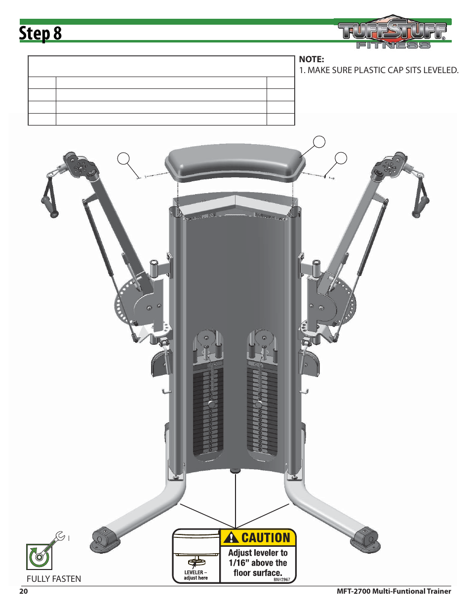 Step 8, Assembly list | Tuff Stuff MFT-2700 Multi-Functional Trainer User Manual | Page 20 / 27